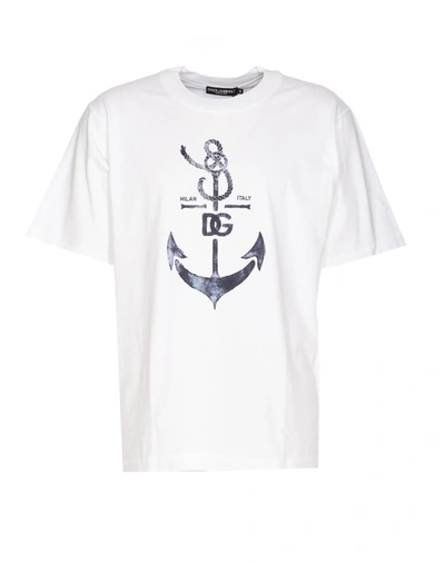 Dolce & Gabbana Oversized White T-shirt With Branded Anchor Print In Cotton Man In Optic White