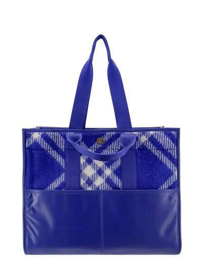 Burberry Canvas Check Tote In Blue