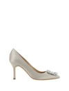 Manolo Blahnik Hangisi 70 Clc Crystal Buckle Satin Pumps In Lgry