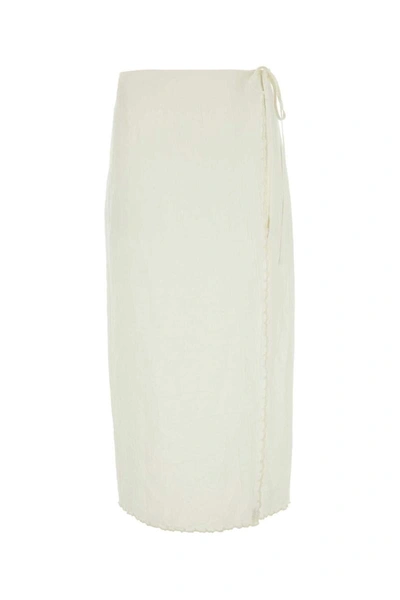 Prada Woman Ivory Linen Skirt In Pastel