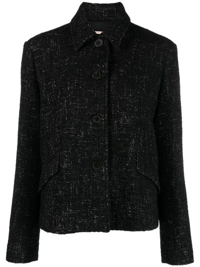 Semicouture Button-up Tweed Jacket In Black