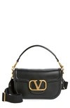 Valentino Garavani Loco Vlogo Flap Leather Shoulder Bag In Black