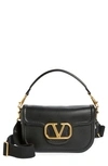 Valentino Garavani Loco Vlogo Flap Leather Shoulder Bag In 0no Nero