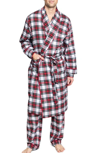 Petite Plume Balmoral Tartan Brushed Cotton Twill Dressing Gown In White