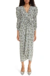 ISABEL MARANT ISABEL MARANT ALBINI ABSTRACT PRINT RUCHED STRETCH SILK MIDI DRESS