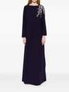Marchesa Floral Embroidered Kaftan In Navy