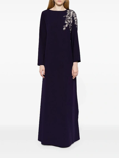 Marchesa Floral Embroidered Kaftan In Navy