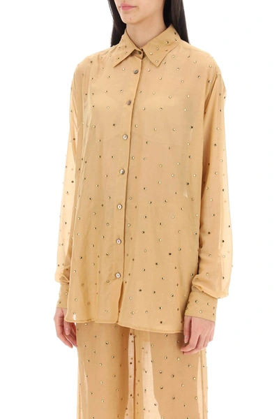 Oseree Womens Sandstone Sequin-embellished Semi-sheer Cotton And Silk-blend Shirt