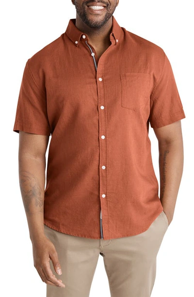 Johnny Bigg Fresno Short Sleeve Linen Blend Button-down Shirt In Brick