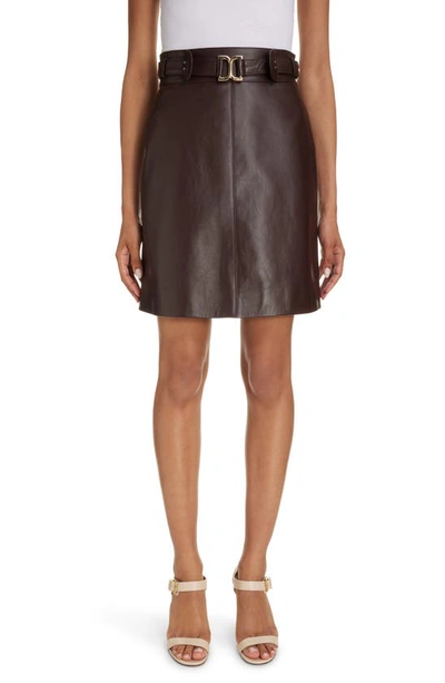 Chloé Belted Nappa Leather Skirt In Brown