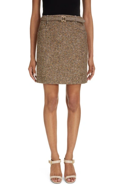 Chloé Belted Wool-blend Tweed Mini Skirt In Multicolor Yellow 1