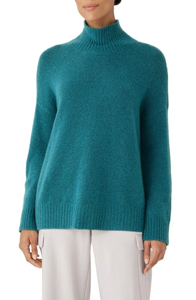 Eileen Fisher Missy Cashmere Silk Boucle Bliss Sweater In Peacock