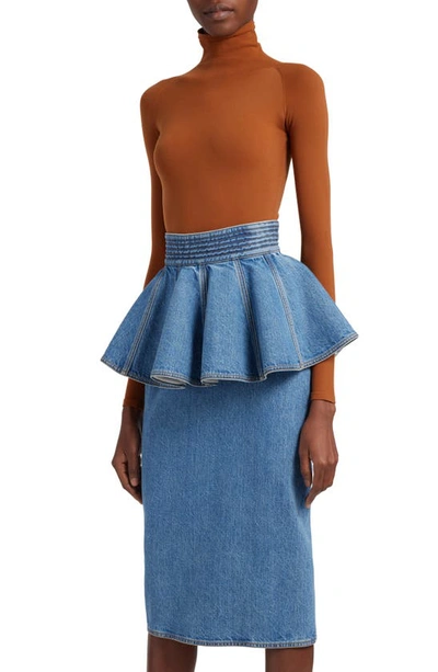 Alaïa Denim Ruffle Belt Skirt In Bleu Vintage