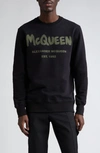 Alexander Mcqueen Logo Printed Crewneck Sweatshirt In Black/ Khaki