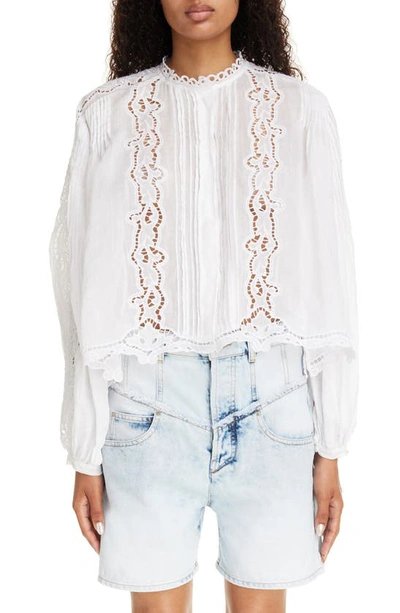 Isabel Marant Kubra Pleated Broderie Anglaise Shirt In White