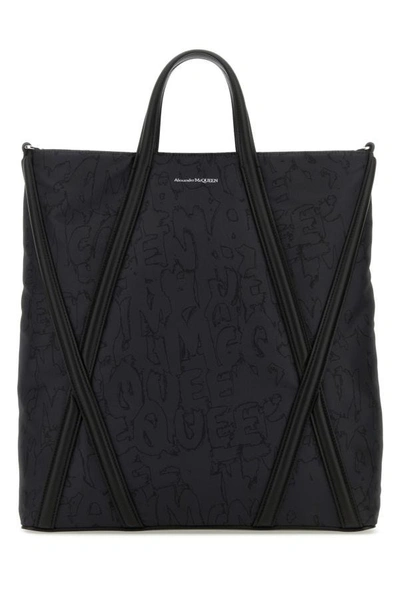 Alexander Mcqueen Man Black Nylon The Harness Shopping Bag