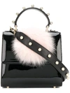 LES PETITS JOUEURS studded pom pom tote,PATENTLEATHER100%