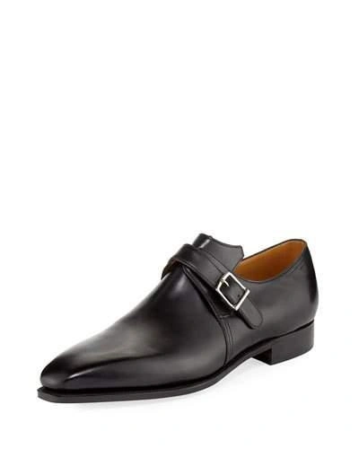 Corthay Arca Calf Leather Monk Shoe, Black
