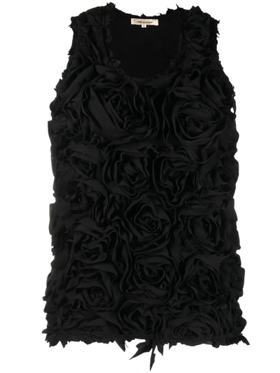 Comme Des Garçons Floral-embroidered Textured Tank Top In Black