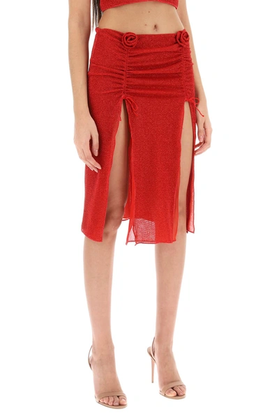 Oseree Midi Skirt In Lurex Knit In Red