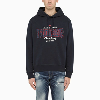 DSQUARED2 DSQUARED2 | DARK BLUE COTTON HOODED SWEATSHIRT WITH PRINT