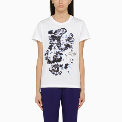 ALEXANDER MCQUEEN WHITE PRINTED T-SHIRT WITH LOGO