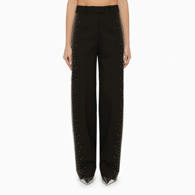 ATTICO BLACK WOOL JAGGER TROUSERS WITH THERMOSTRASS