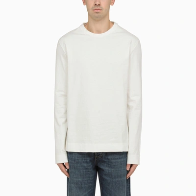 JIL SANDER WHITE COTTON CREW-NECK SWEATER