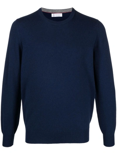 Brunello Cucinelli Cashmere Crewneck Sweater In Blue