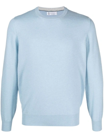 Brunello Cucinelli Pure Cashmere Crew-neck Sweater In Clear Blue