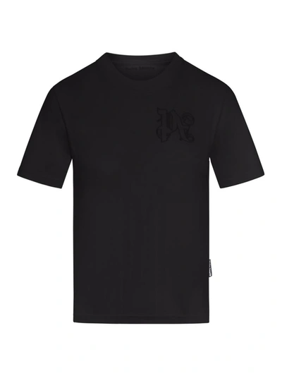 Palm Angels Logo-embroidered Cotton T-shirt In Black