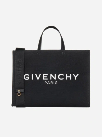 Givenchy Logo Canvas Medium Tote Bag In Black