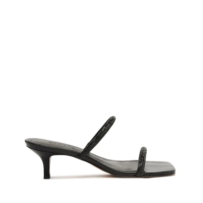 Schutz Women's Taliah Square Toe Crystal Strap Mid Heel Sandals In Crystal Black