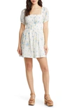 Bp. Shirred Puff Sleeve Prairie Dress In Blue Chintz Floral