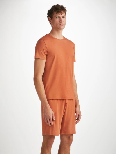 Derek Rose Men's Lounge Shorts Basel Micro Modal Stretch Terracotta In Orange