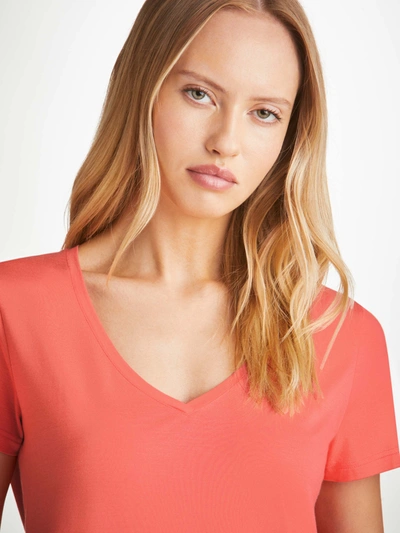 Derek Rose Women's V-neck T-shirt Lara Micro Modal Stretch Coral In Pink