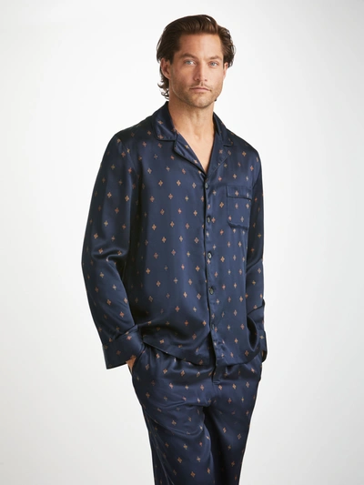 Derek Rose Men's Pyjamas Brindisi 103 Silk Satin Navy