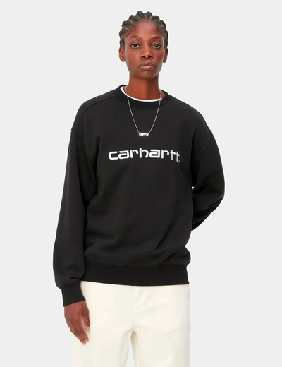Carhartt Crew-neck Sweatshirt With Logo Embroidery In Black