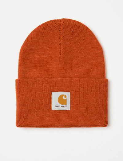 Carhartt Logo-patch Knitted Beanie In Orange