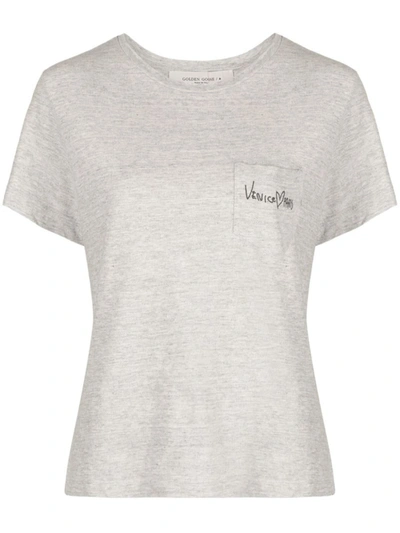 Golden Goose Journey W`s Slim Short Sleeves T-shirt In Melange Grey Heritage White