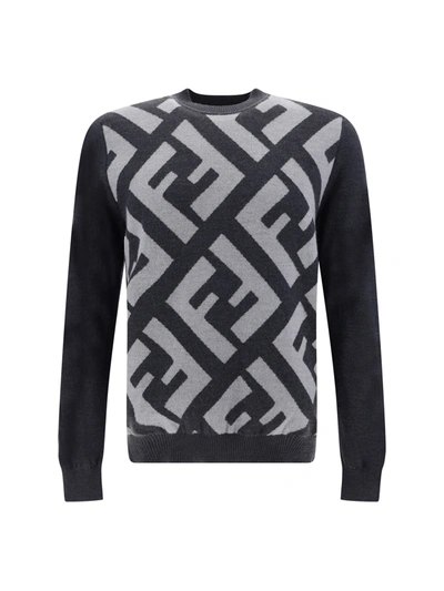 Fendi Dark Grey Wool Jumper In Multicolor