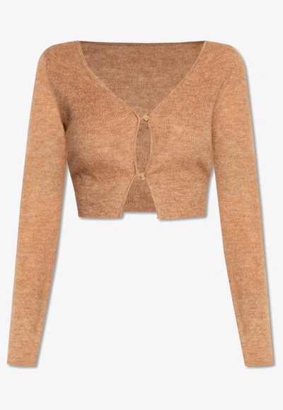 Jacquemus Alzou Cropped Mohair Cardigan In Brown