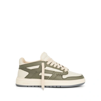Represent Mens Khaki Reptor Contrast-panel Leather Low-top Trainers In White Grey