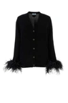 Prada Feather-trimmed Cashmere Cardigan In Black
