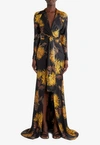 Etro Dahlia Print Wrap Gown In Multicolor