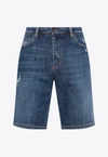 Dolce & Gabbana Distressed Faded Denim Shorts In Denim