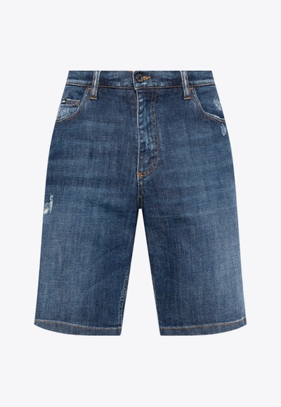 Dolce & Gabbana Distressed Faded Denim Shorts In Variante Abbinata