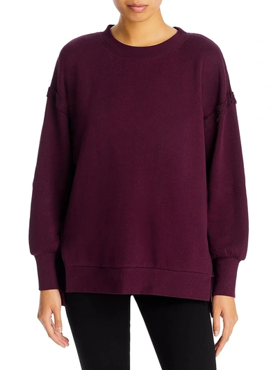 Three Dots Womens Terry Slouch Slit Sweatshirt In Red
