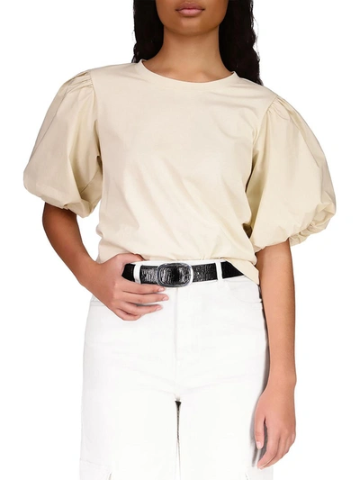 Sanctuary Dream State Womens Cotton Puff Sleeve T-shirt In Beige