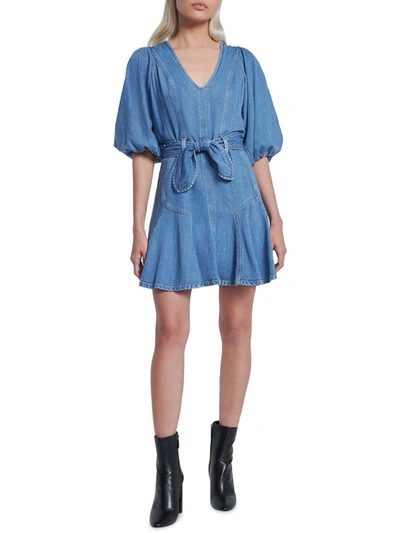 7 For All Mankind Womens Denim Puff Sleeve Mini Dress In Blue